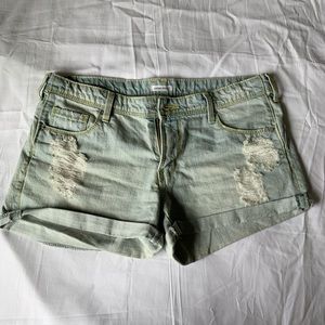 ombre style sky blue ripped jean shorts